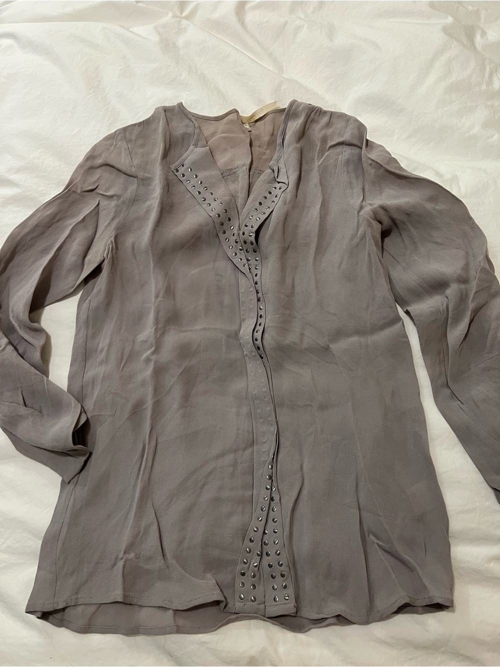 Petticoat Alley Taupe Stud-Trim Long Sleeve Blouse